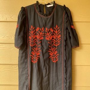 Like New: Navy dress with red embroidery by Zara